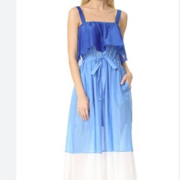 Diane Von Furstenberg Dress M Color-block Cotton And Silk-blend Maxi - Picture 1 of 7